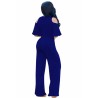 Cold Shoulder V-Neck Draping Bandage Sapphire Blue Jumpsuits For Women