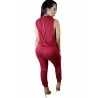 Womens Sleeveless Knee Cutout Drawstring Waist Jumpsuit Ruby