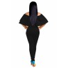Fashion Off Shoulder Ruffle Plain Bodycon Jumpsuit Black