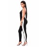 Halter Backless Color Block Sports Style Bodycon Jumpsuit Black
