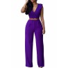 Deep V Neck Sleeveless High Waist Wide Leg Purple Jumpsuits For Women