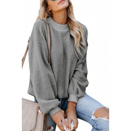 Fuzzy Pullover Sweatshirt Long Sleeve Gray