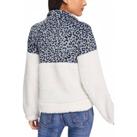 Leopard Print Kangaroo Pocket Sweatshirt Blue
