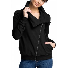Plus Size Asymmetrical Zip Sweatshirt Black