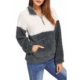 Fuzzy Contrast Panel Sweatshirt Gray