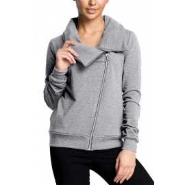 Plus Size Oblique Zipper Sweatshirt Light Gray