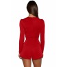 Womens Apparel Deep V-Neck Long Sleeve Back Zipper Romper Red