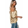 One Shoulder Sequin Glitter Plain Loose T-Shirt Gold