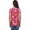 Crew Neck Short Sleeve Striped Floral Print T-Shirt Red