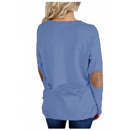 Womens Casual Crew Neck Long Sleeve Words Printed T-Shirt Blue
