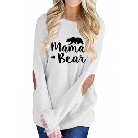 Womens Casual Crew Neck Long Sleeve Words Printed T-Shirt White