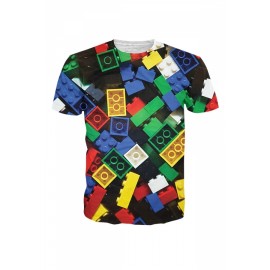 Womens Crew Neck Short Sleeve Lego Bricks Digital Print T-shirt Green