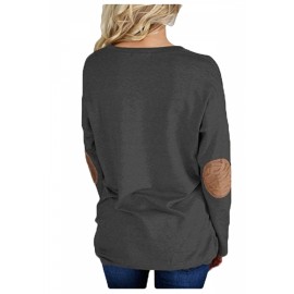Womens Casual Crew Neck Long Sleeve Words Printed T-Shirt Black