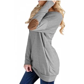Womens Casual Crew Neck Long Sleeve Words Printed T-Shirt Gray