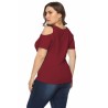 Plus Size Scoop Neck Cold Shoulder Plain T-Shirt Ruby