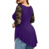Plus Size Lace Sleeve Pleated Blouse Purple