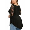 Plus Size 3/4 Sleeve Floral Lace Blouse Black
