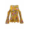 Apparel Cold Shoulder Long Sleeve Floral Print Loose Blouse Yellow