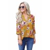 V Neck 3/4 Sleeve Floral Print Loose Blouse Yellow
