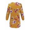 V Neck 3/4 Sleeve Floral Print Loose Blouse Yellow