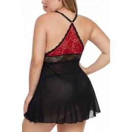Plus Size Mesh Babydoll With Thong Red