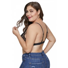 Plus Size Strappy See Through Floral Lace Top Black