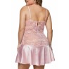 Plus Size V Neck Sheer Babydoll With Thong Pink