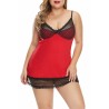 Plus Size Sheer Babydoll With Lace Red