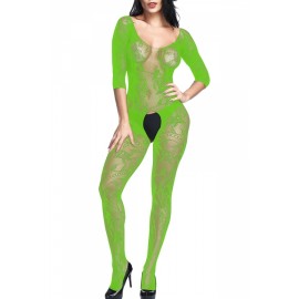 Apparel Lace Sheer Open Crotch Bodystocking Green