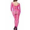Fishnet Crotchless Bodystocking Wide Neck Rose Red