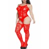 Halter Lace Gartered Bodystocking Red