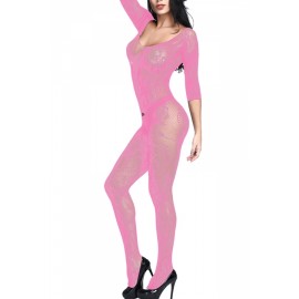 Wide Neck Crotchless Bodystocking Pink