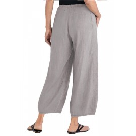 Plus Size Linen Wide Straight Pants Gray