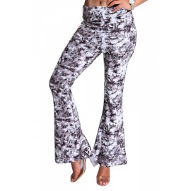 Womens Digital Printed High Waist Flare Bottom Pants Purple