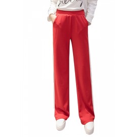 Womens Casual Side Stripe Straight Wide Leg Leisure Pants Red