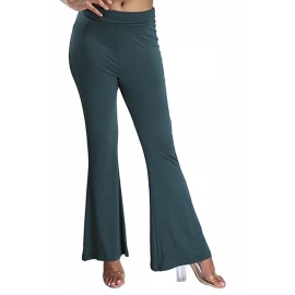 Womens Digital Printed High Waist Flare Bottom Pants Dark Green