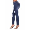 Plus Size Mid Rise Ripped Cut Out Pearls Jeans Blue