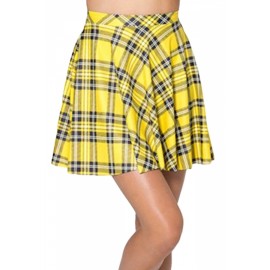 Women's Fashion Plaid Pleated Skirt Yellow