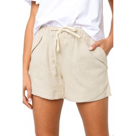 Drawstring Plain Pocket Casual Shorts Apricot