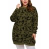 Plus Size Leopard Pullover Sweater Crew Neck Olive