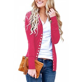Casual Long Sleeve Cardigan With Button Pink