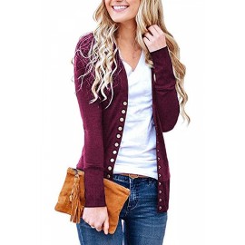 Long Sleeve Cardigan With Button Ruby