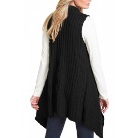 Solid Sleeveless Sweater Cardigan Black