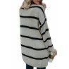 Fashion Long Sleeve Front Pocket Loose Striped Cardigan Apricot