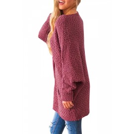 Loose Pocket Front Tunic Sweater Ruby