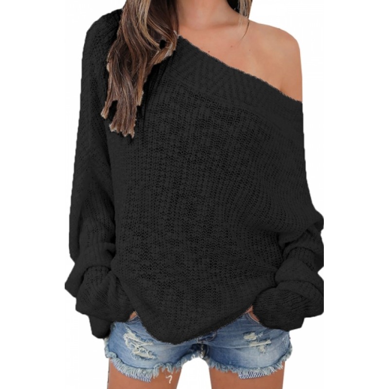 Womens Apparel Off Shoulder Long Sleeve Oversized Pullover Sweater Black