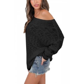 Womens Apparel Off Shoulder Long Sleeve Oversized Pullover Sweater Black