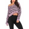 Striped Crop Sweater Long Sleeve Purple