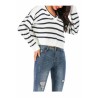 V Neck Pullover Sweater Striped White