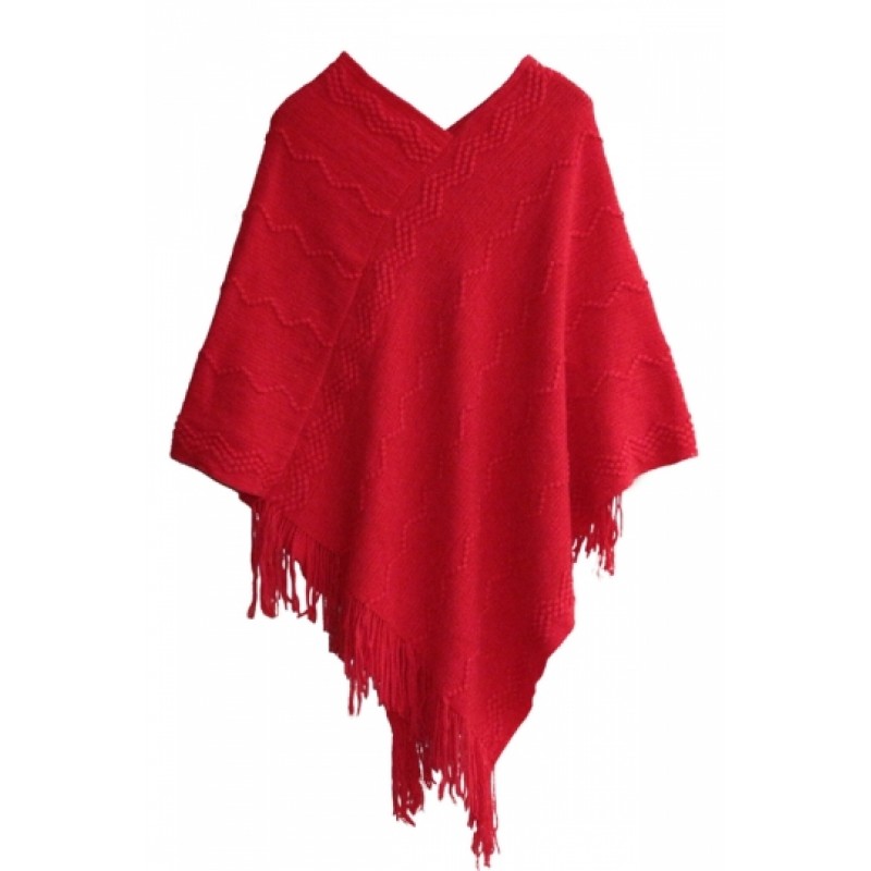 Ladies Tassel Batwing Cape Pullover Sweater Red